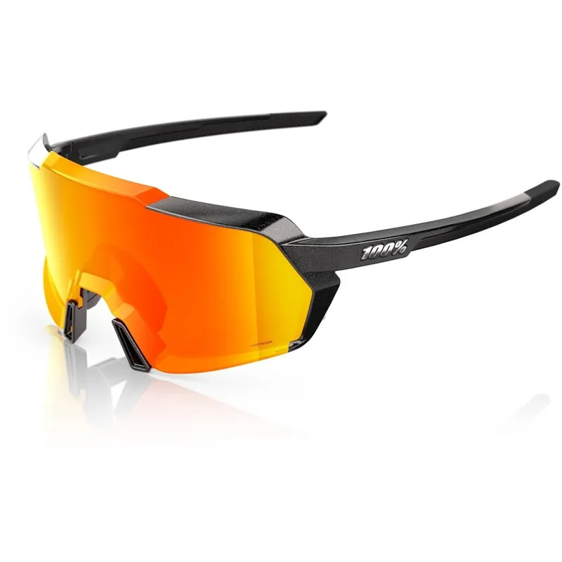 Neue Kollektion 100% Korbin Brille - Gloss Metallic Black - HiPER Red Multilayer Mirror