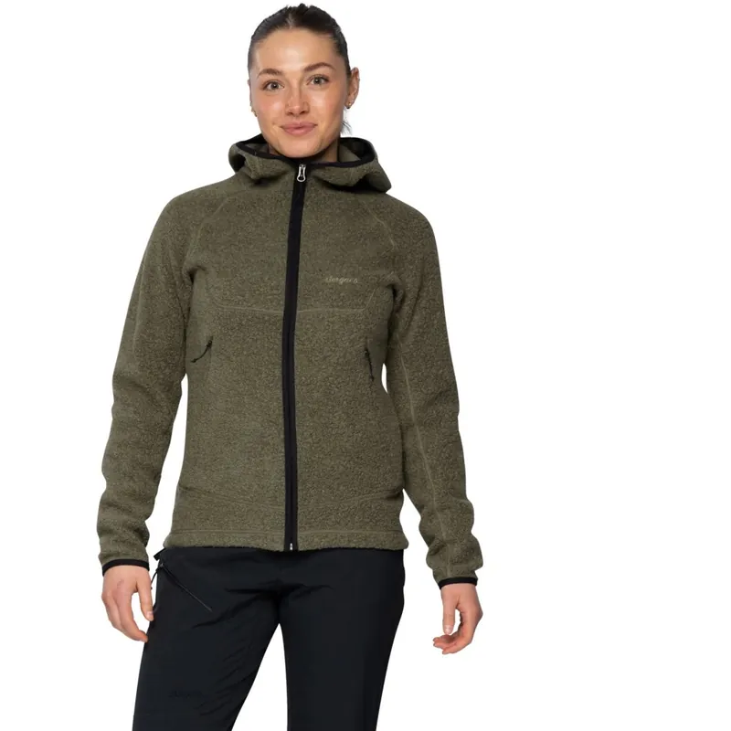 Bergans Vaagaa Merino Terry Midlayer Kapuzenjacke Damen - green mud Top-Preis