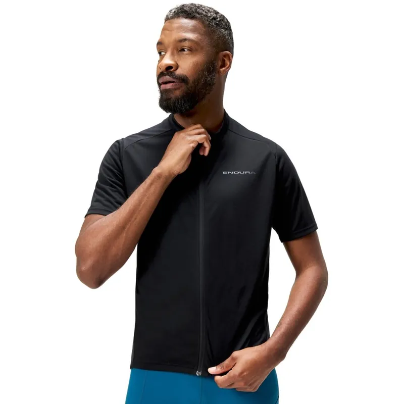 Billig Endura Loop Zipped Kurzarmtrikot Herren - schwarz
