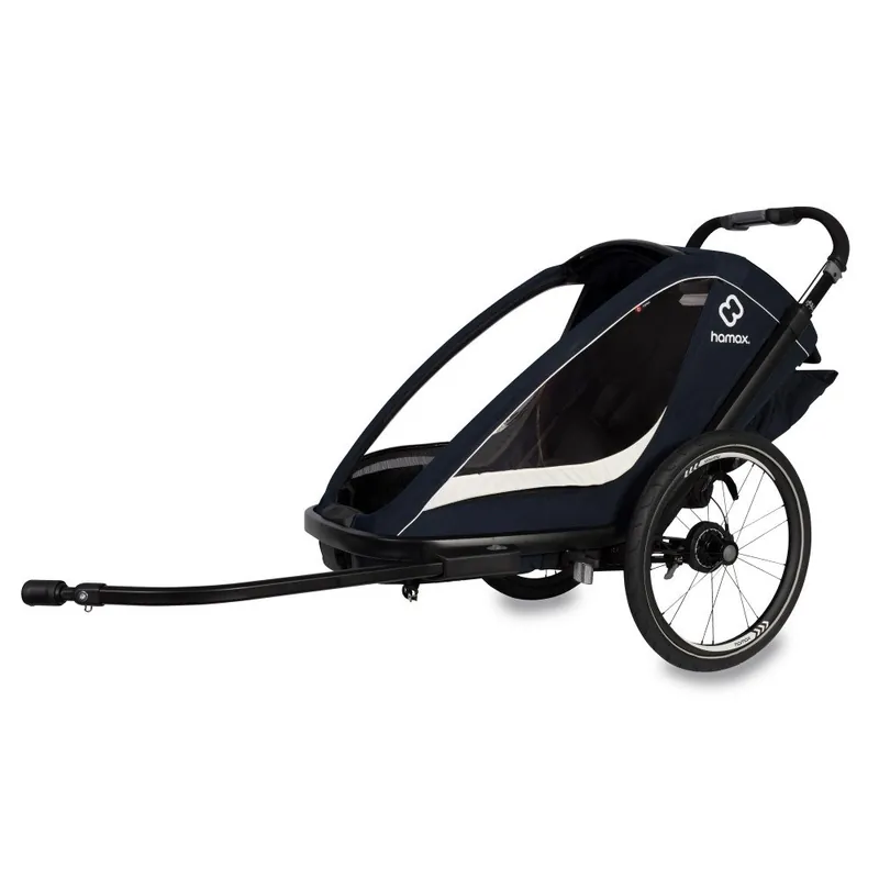 Neue Ware Hamax Breeze One Fahrradanhänger für 1 Kind - Inkl. Deichsel und Buggyrad - Navy/Cream