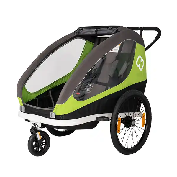Bestpreis Hamax Traveller Fahrradanhänger für 2 Kinder, inkl. Deichsel und Buggyrad - grün/grau