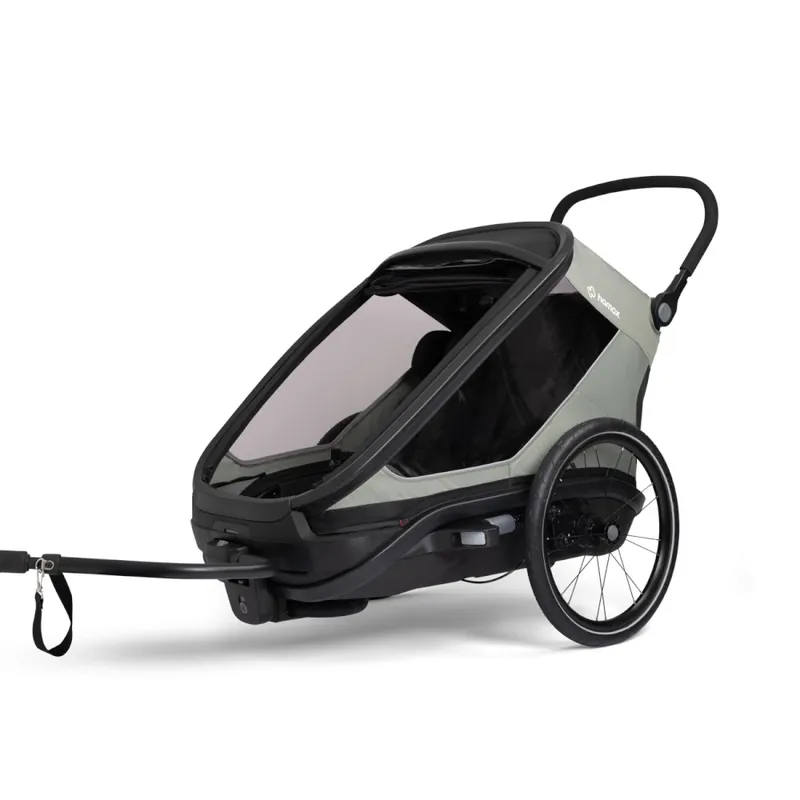 Neu Hamax Outback Next One Fahrradanhänger für 1 Kind - Inkl. Deichsel und Buggyrad - grün/schwarz