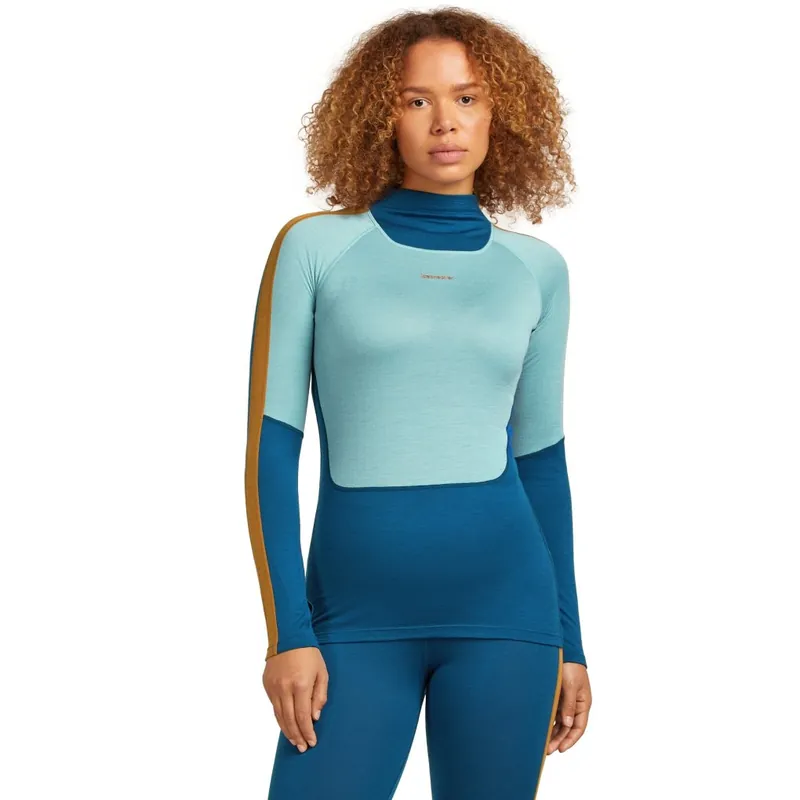 Sofort Bestellen Icebreaker Merino 200 Oasis+ Langarmshirt mit hohem Kragen Damen - Atlantis/Hydro/Trail