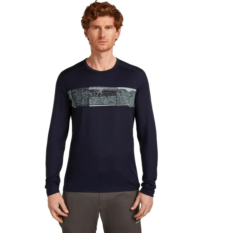 Neue Kollektion Icebreaker Merino 200 Oasis Thermo-Langarmshirt mit Rundhalsausschnitt Elevation Line Herren - Midnight Navy