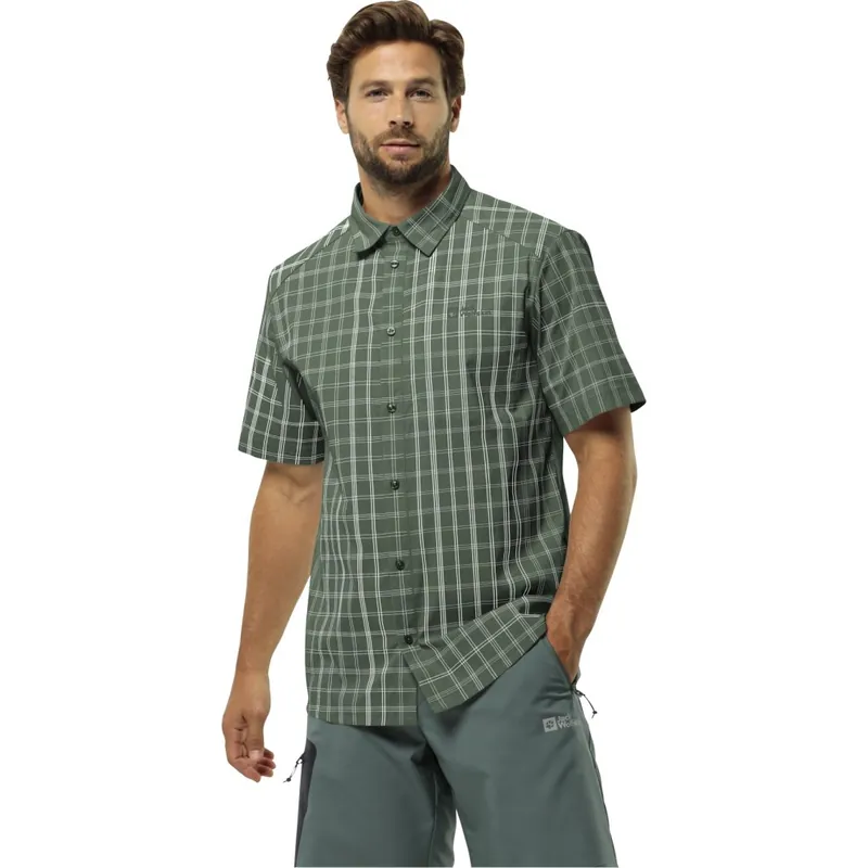 Schnäppchen Jack Wolfskin Norbo Kurzarm Hemd Herren - hedge green checks