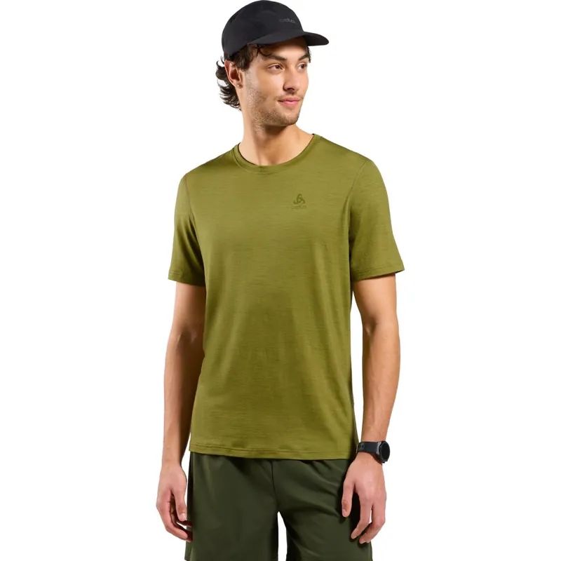 Markenware Odlo Natural Merino 160 Kurzarm-Unterhemd Herren - guacamole