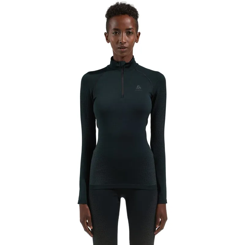 Abverkauf Odlo Performance Warm Half-Zip Langarm-Unterhemd Damen 196221 - schwarz - new odlo graphite grey