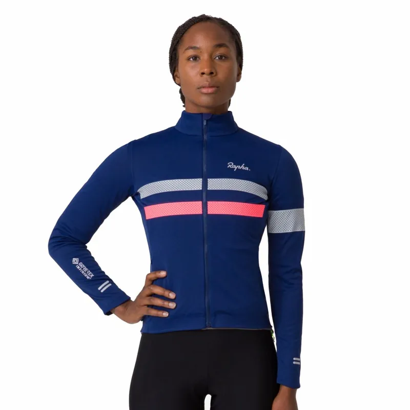 Ausverkauf Rapha Brevet Windstopper Langarmtrikot Damen - navy/hi-vis pink