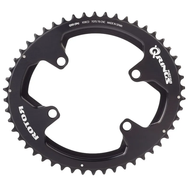 Kracherpreis Rotor Q-Rings ALDHU 3D+ Äußeres Road Kettenblatt - BCD 110x4 - oval - schwarz