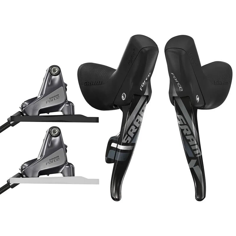 Rabatt SRAM Force 1 / CX1 DoubleTap Brems-, Schalthebel + Hydraulische Scheibenbremsen - Flat Mount - 1x11-fach - Set vorn+hinten