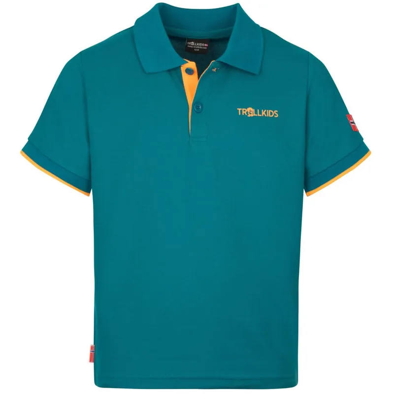 Trollkids Bergen XT Poloshirt Kinder - Lagoon Green/Sahara Sunset Markenprodukt