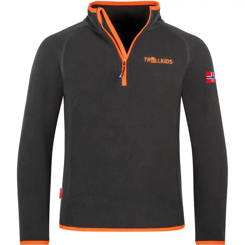 Trollkids Nordland Half Zip Fleece Pullover Kinder - Schwarz/Flame Orange Preisreduziert