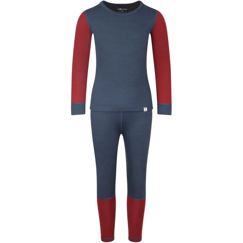 Trollkids Merino II Unterwäsche-Set Kinder - Carmin Red/Mystic Blue/Schwarz Billig