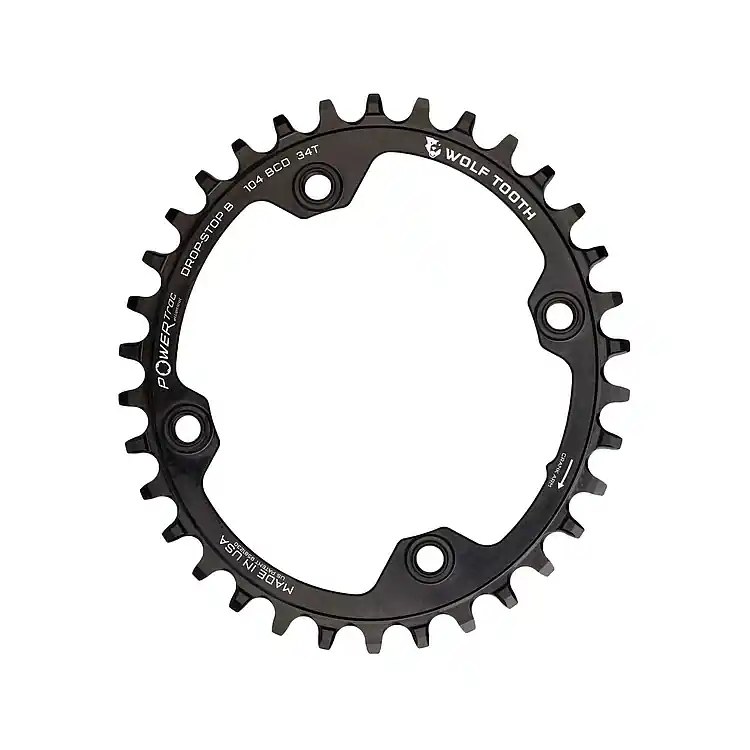 Finale Aktion Wolf Tooth PowerTrac Elliptical Kettenblatt Oval 104 BCD 4-Arm Drop Stop B - schwarz