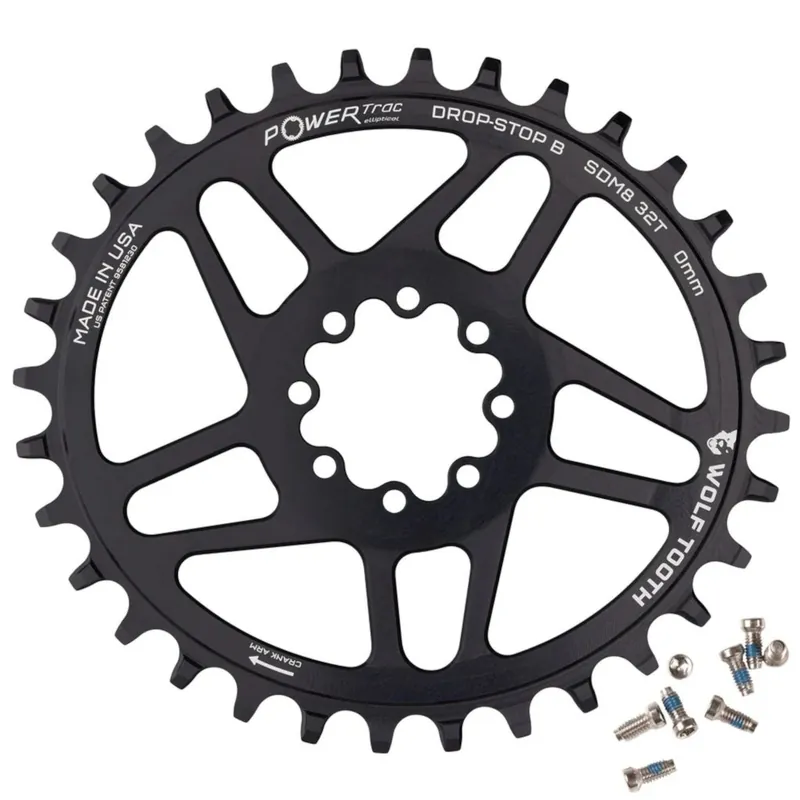 Markenprodukt Wolf Tooth PowerTrac Ovales Kettenblatt - SRAM 8-Bolt Boost - Drop-Stop ST Offset 3mm