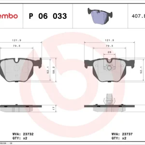 Expressversand BREMBO P 06 033 - Bremsbelagsatz, Scheibenbremse - PRIME LINE