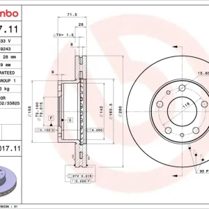 BREMBO 09.D017.11 - Bremsscheibe - PRIME LINE - UV Coated Bestseller