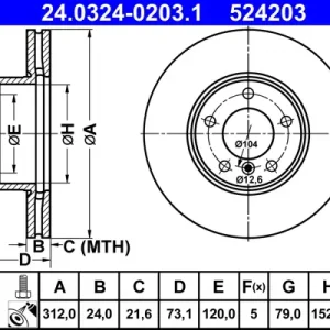 Sichere Zahlung ATE 24.0324-0203.1 - Bremsscheibe - PowerDisc