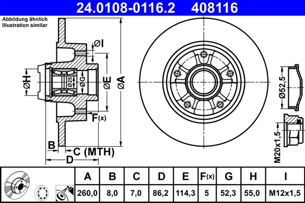 Neu ATE 24.0108-0116.2 - Bremsscheibe