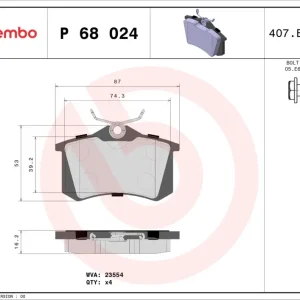 Letzte Chance BREMBO P 68 024 - Bremsbelagsatz, Scheibenbremse - PRIME LINE