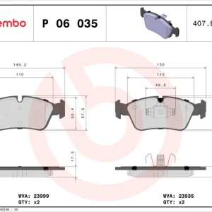 Neue Ware BREMBO P 06 035 - Bremsbelagsatz, Scheibenbremse - PRIME LINE