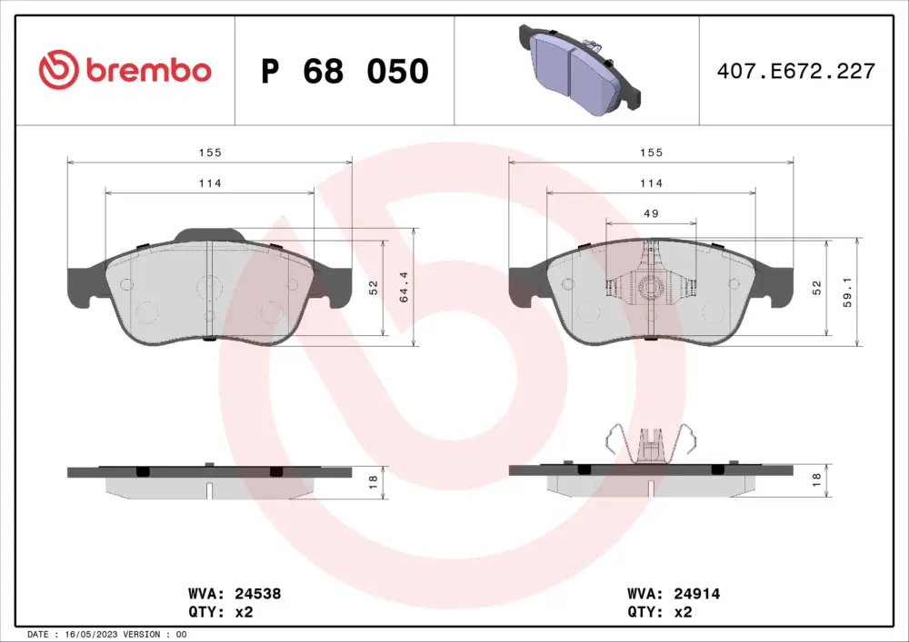 Begrenztes Angebot BREMBO P 68 050X - Bremsbelagsatz, Scheibenbremse - XTRA LINE