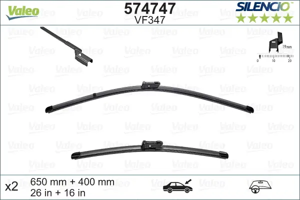 Ausverkauf VALEO VF347 Scheibenwischer 574747 - SILENCIO FLAT BLADE SET650mm / 400mm