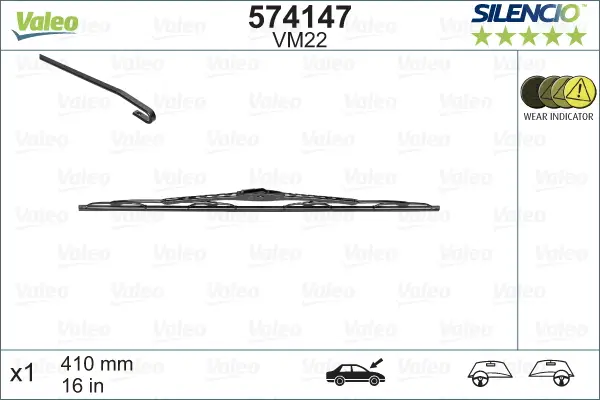 Jetzt Kaufen VALEO VM22 Scheibenwischer 574147 - SILENCIO CONVENTIONAL SINGLE