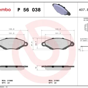 Angebot BREMBO P 56 038 - Bremsbelagsatz, Scheibenbremse - PRIME LINE