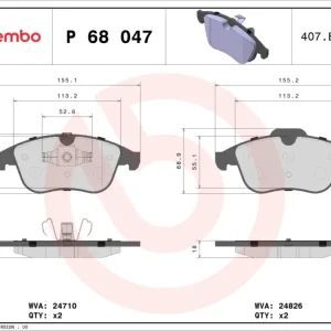 BREMBO P 68 047 - Bremsbelagsatz, Scheibenbremse - PRIME LINE Abverkauf