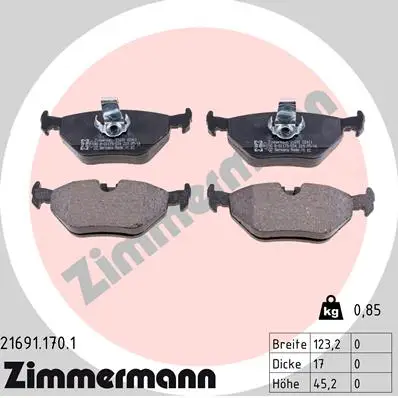 Markenware ZIMMERMANN 21691.170.1 - Bremsbelagsatz, Scheibenbremse