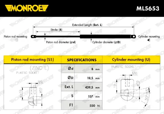Begrenztes Angebot MONROE ML5653 - Gasfeder, Koffer-/Laderaum - MONROE MaxLift