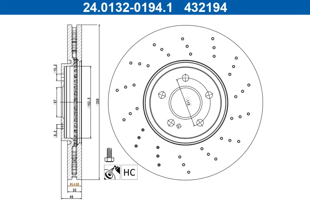 Top-Angebot ATE 24.0132-0194.1 - Bremsscheibe