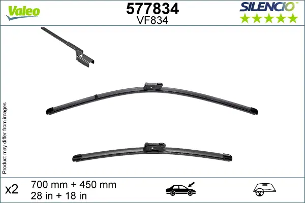 Heißes Angebot VALEO VF834 Scheibenwischer 577834 - SILENCIO FLAT BLADE SET700mm / 450mm
