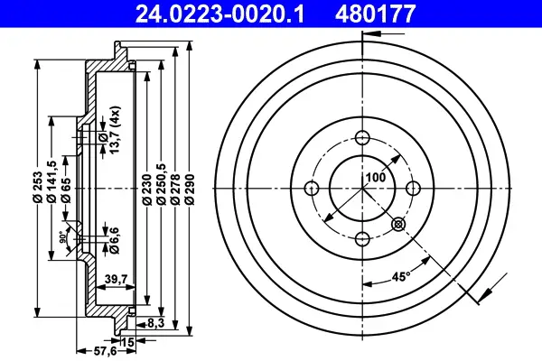 ATE 24.0223-0020.1 - Bremstrommel Markenware