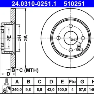 Neue Kollektion ATE 24.0310-0251.1 - Bremsscheibe - PowerDisc