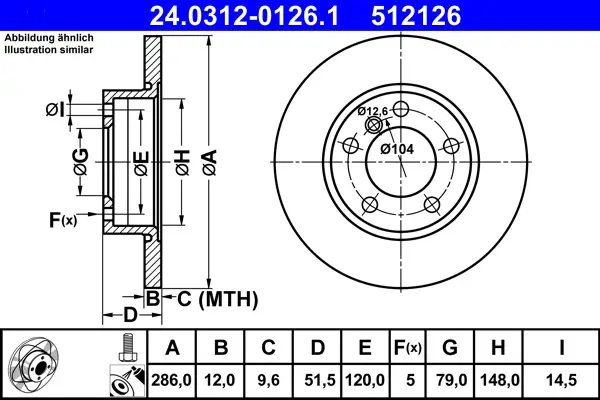 Markenprodukt ATE 24.0312-0126.1 - Bremsscheibe - PowerDisc