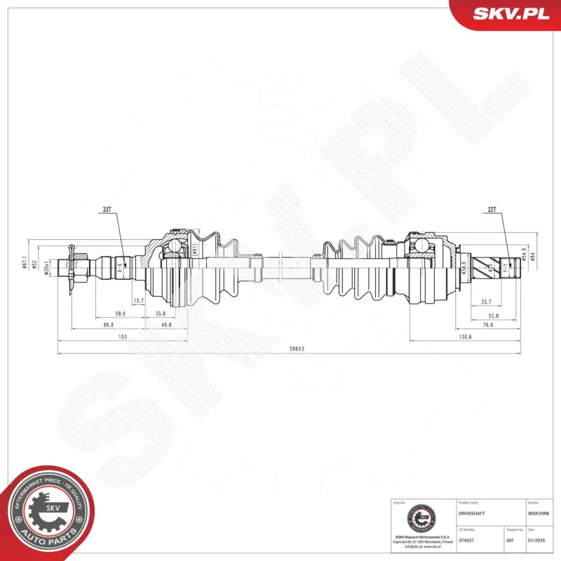 Super-Preis ESEN SKV 40SKV098 - Antriebswelle