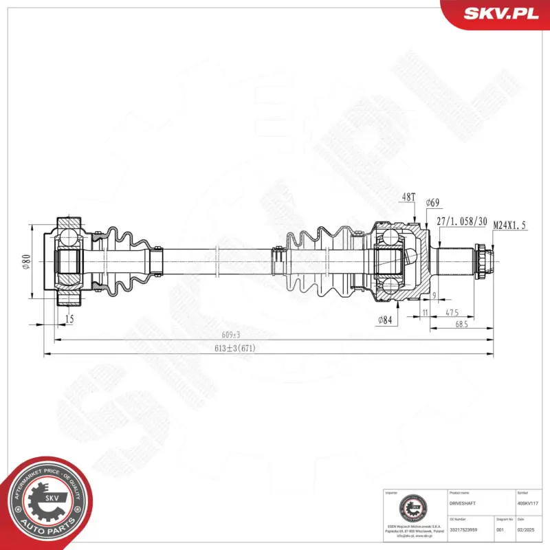 Sichere Zahlung ESEN SKV 40SKV117 - Antriebswelle