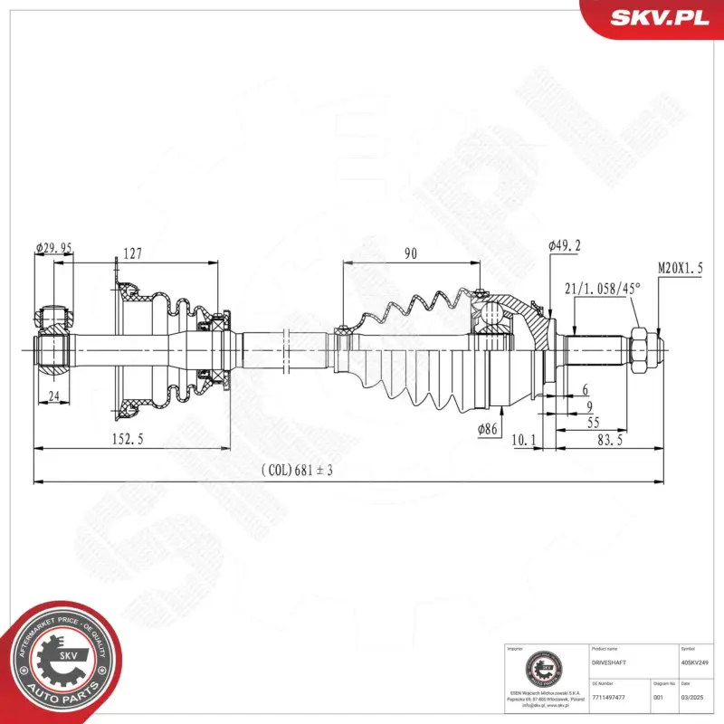 Top-Preis ESEN SKV 40SKV249 - Antriebswelle