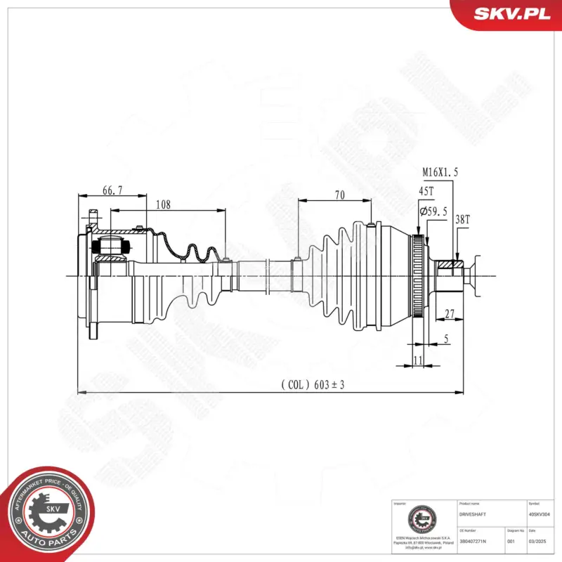 Neuheit ESEN SKV 40SKV304 - Antriebswelle