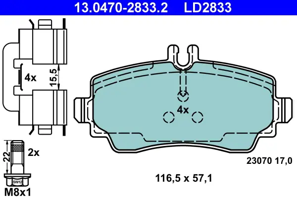 Echt ATE 13.0470-2833.2 - Bremsbelagsatz, Scheibenbremse - ATE Ceramic