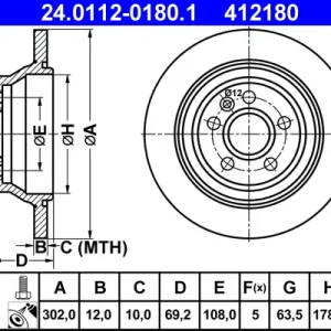 ATE 24.0112-0180.1 - Bremsscheibe Versand Am Gleichen Tag