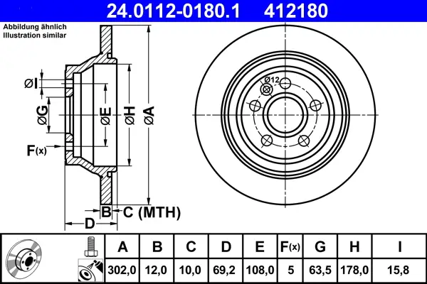 ATE 24.0112-0180.1 - Bremsscheibe Versand Am Gleichen Tag