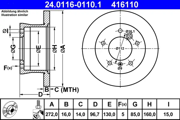 ATE 24.0116-0110.1 - Bremsscheibe Billig