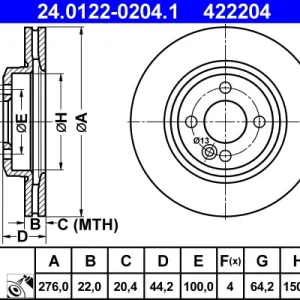 ATE 24.0122-0204.1 - Bremsscheibe Saisonangebot
