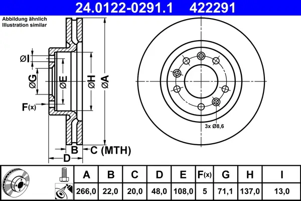 Neu Im Sortiment ATE 24.0122-0291.1 - Bremsscheibe