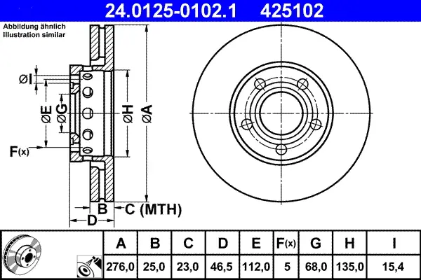 Preisreduziert ATE 24.0125-0102.1 - Bremsscheibe