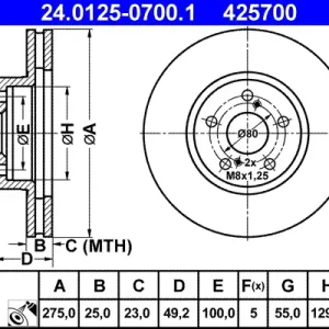 Neu Im Sortiment ATE 24.0125-0700.1 - Bremsscheibe