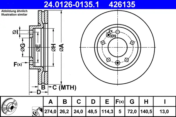 Geprüft ATE 24.0126-0135.1 - Bremsscheibe